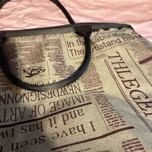 SHEIN Beige and Brown Newspaper Print Tote